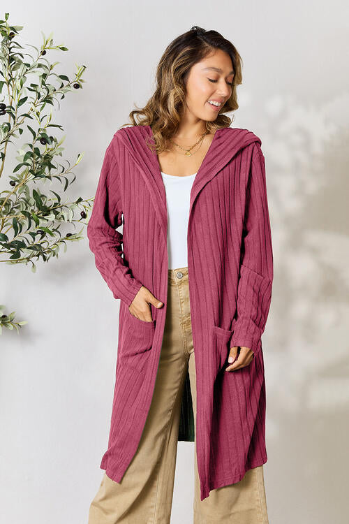 Basic Bae Full Size Ribbed Open Front Long Sleeve Cardigan - Flyclothing LLC