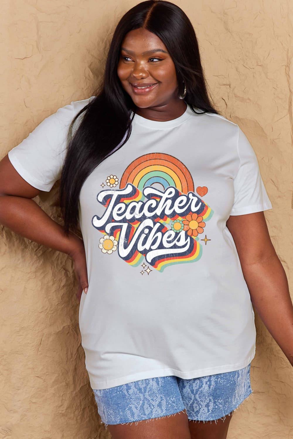 Simply Love Full Size TEACHER VIBES Graphic Cotton T-Shirt - Flyclothing LLC