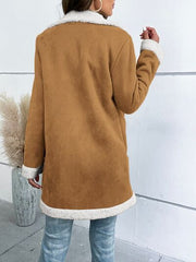 Contrast Button Up Lapel Collar Long Sleeve Coat - Trendsi