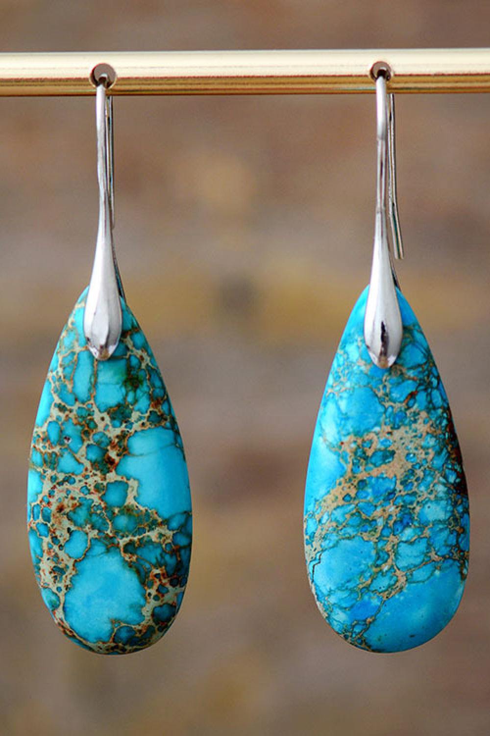 Handmade Teardrop Shape Natural Stone Dangle Earrings - Flyclothing LLC