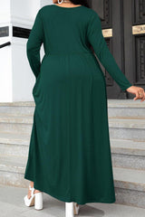 Plus Size Round Neck Long Sleeve Maxi Dress with Pockets - Flyclothing LLC