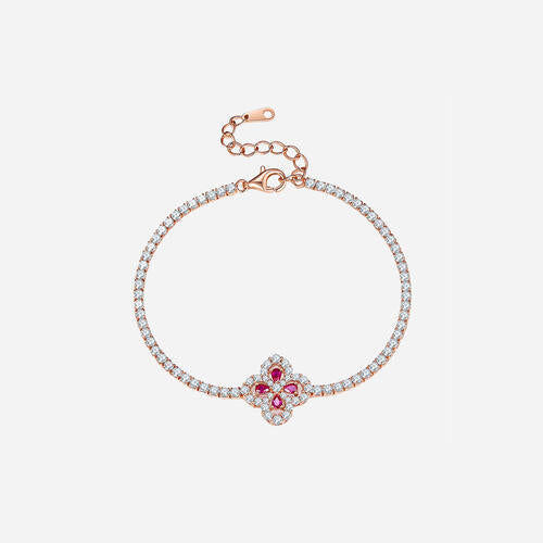 Lab-Grown Ruby 925 Sterling Silver Flower Shape Bracelet - Flyclothing LLC