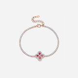 Lab-Grown Ruby 925 Sterling Silver Flower Shape Bracelet - Flyclothing LLC