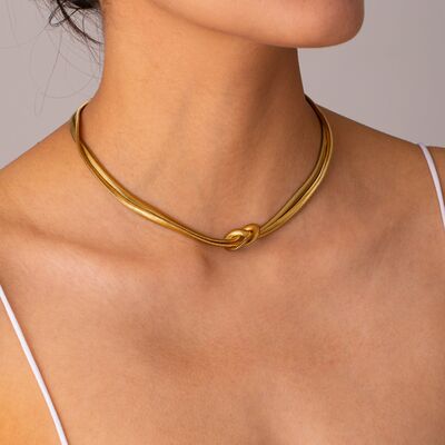 Double Layered Knot Herringbone Choker Necklace - Flyclothing LLC