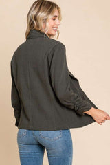 Culture Code Full Size Ruched Open Front Long Sleeve Jacket - Flyclothing LLC