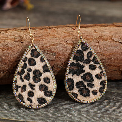 Zircon PU Leopard Teardrop Earrings - Flyclothing LLC