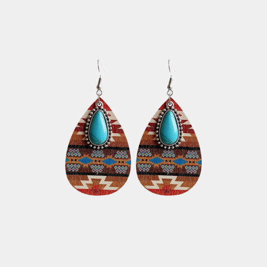 Turquoise Teardrop Shape Wooden Dangle Earrings - Flyclothing LLC