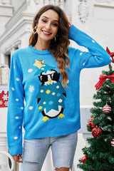 Christmas Penguin Graphic Sequin Sweater - Trendsi