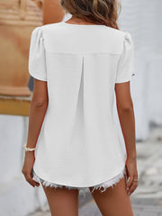 Ruche V-Neck Petal Sleeve Top - Flyclothing LLC