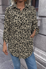 Leopard Roll-Tap Sleeve Shirt - Flyclothing LLC