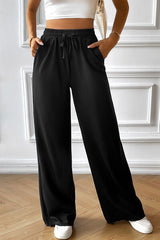 Drawstring Wide Leg Pants with Pocketed - Flyclothing LLC