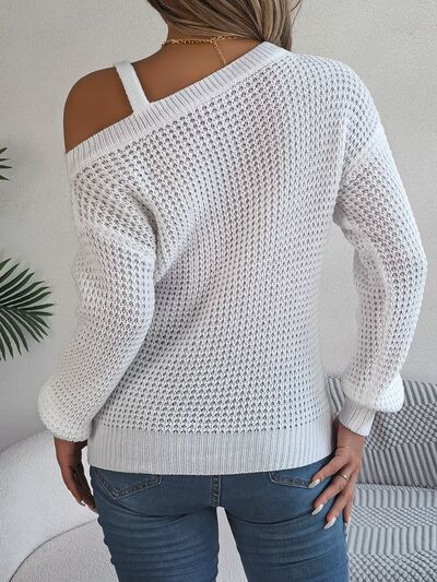 Asymmetrical Neck Long Sleeve Sweater - Flyclothing LLC