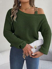 Asymmetrical Neck Long Sleeve Sweater - Flyclothing LLC