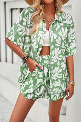 Printed Button Up Shirt and Shorts Set - Flyclothing LLC