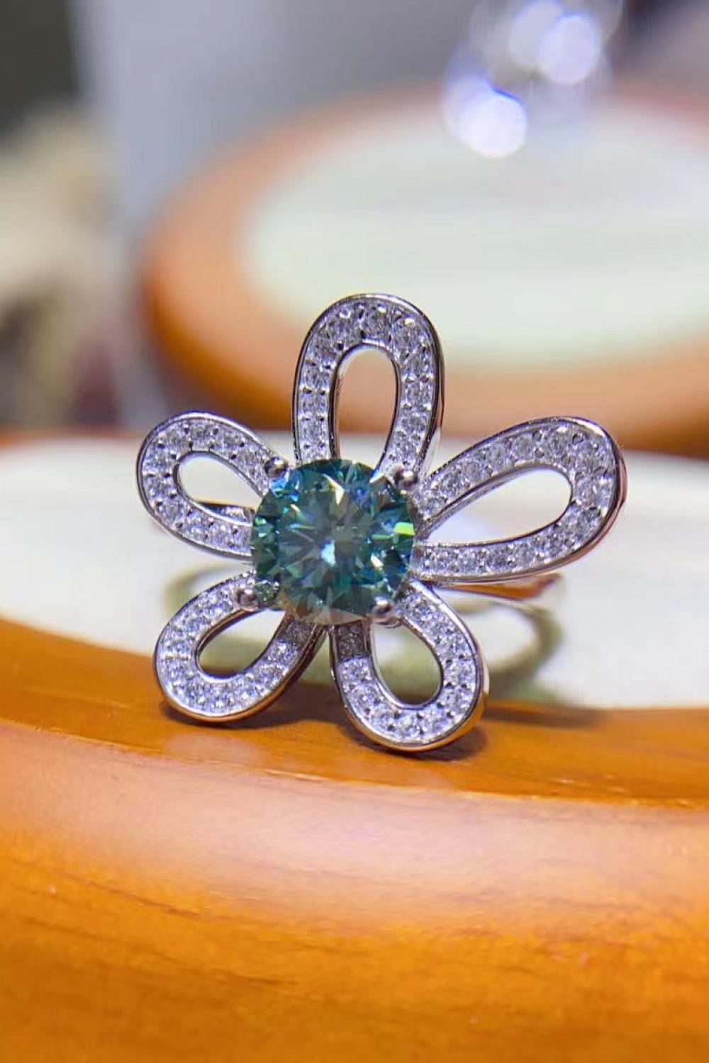 1 Carat Moissanite Flower Shape Open Ring - Flyclothing LLC