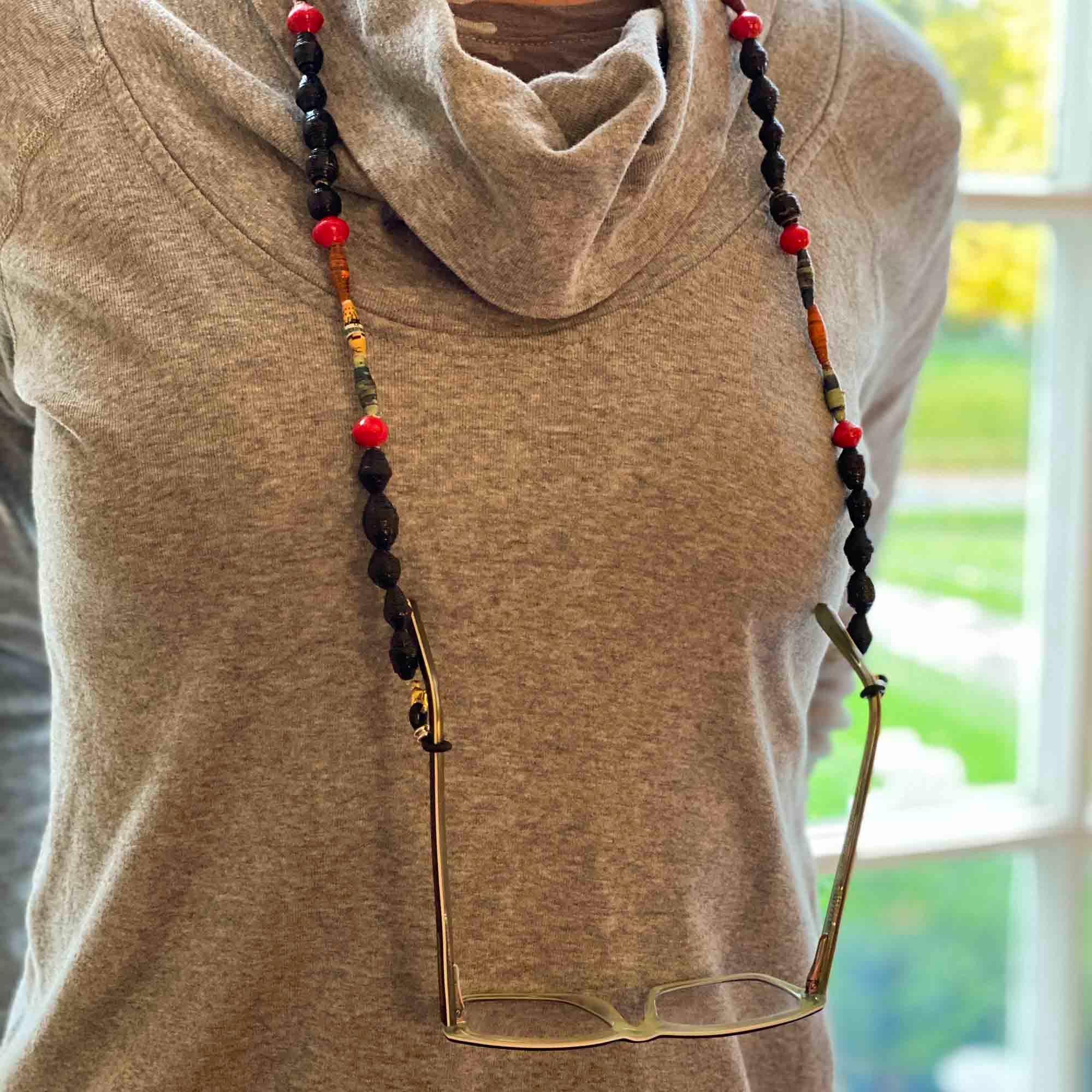 Face Mask/Eyeglass Paper Bead Chain, Black and Red - Flyclothing LLC