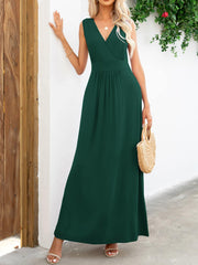 Surplice Neck Sleeveless Maxi Dress - Flyclothing LLC