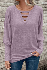 Cutout Round Neck Long Sleeve T-Shirt - Flyclothing LLC