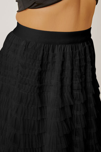 Ruched High Waist Tiered Skirt - Flyclothing LLC