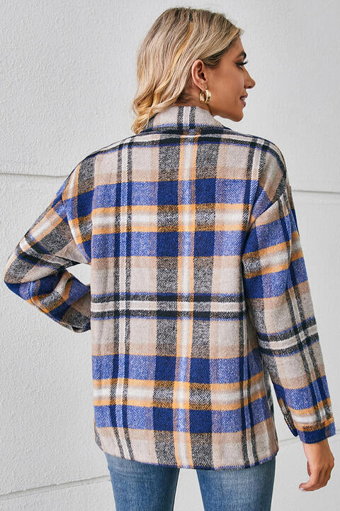 Collared Plaid Shacket - Flyclothing LLC