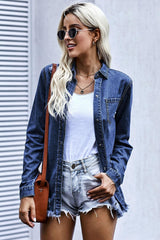 Distressed Snap Down Denim Jacket - Flyclothing LLC