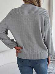 Half Button V-Neck Long Sleeve Sweater - Flyclothing LLC