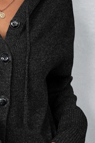 Drawstring Button Up Hooded Cardigan - Trendsi