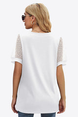 Swiss Dot Puff Sleeve V-Neck Tee - Flyclothing LLC