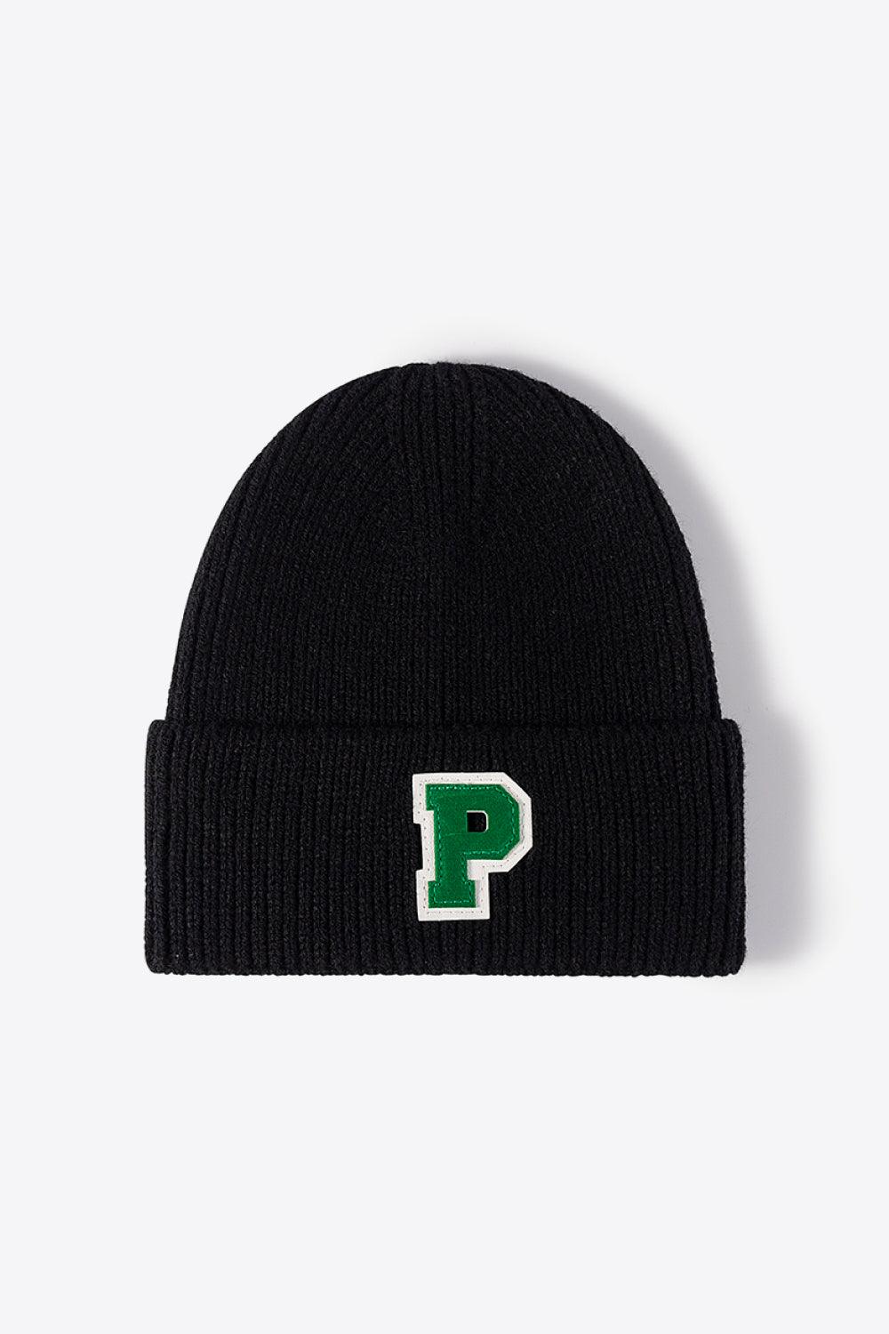 Letter Patch Cuffed Knit Beanie - Flyclothing LLC