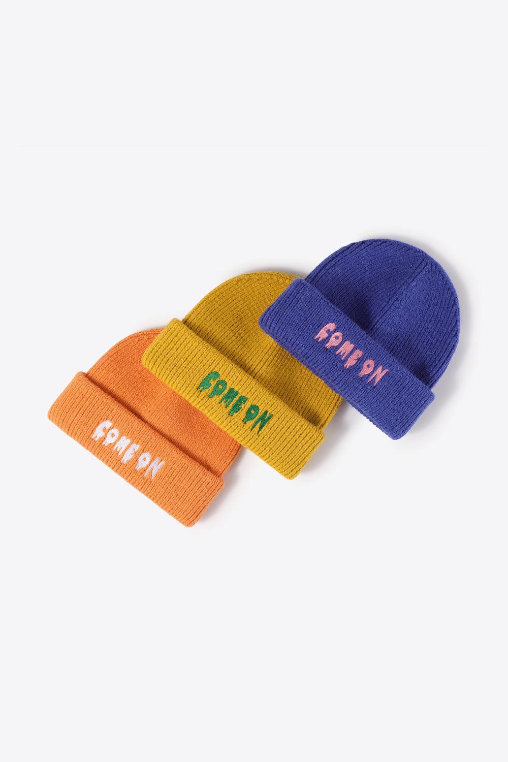 COME ON Embroidered Cuff Knit Beanie - Flyclothing LLC