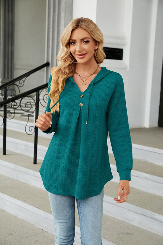 Long Sleeve Hooded Blouse - Flyclothing LLC