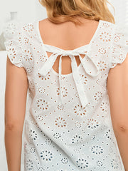 Tie Back V-Neck Eyelet Top - Flyclothing LLC