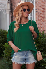 Round Neck Dolman Sleeve Textured Blouse - Flyclothing LLC