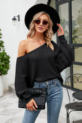 Boat Neck Horizontal Ribbing Dolman Sleeve Sweater - Flyclothing LLC