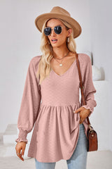 V-Neck Lantern Sleeve Blouse - Flyclothing LLC