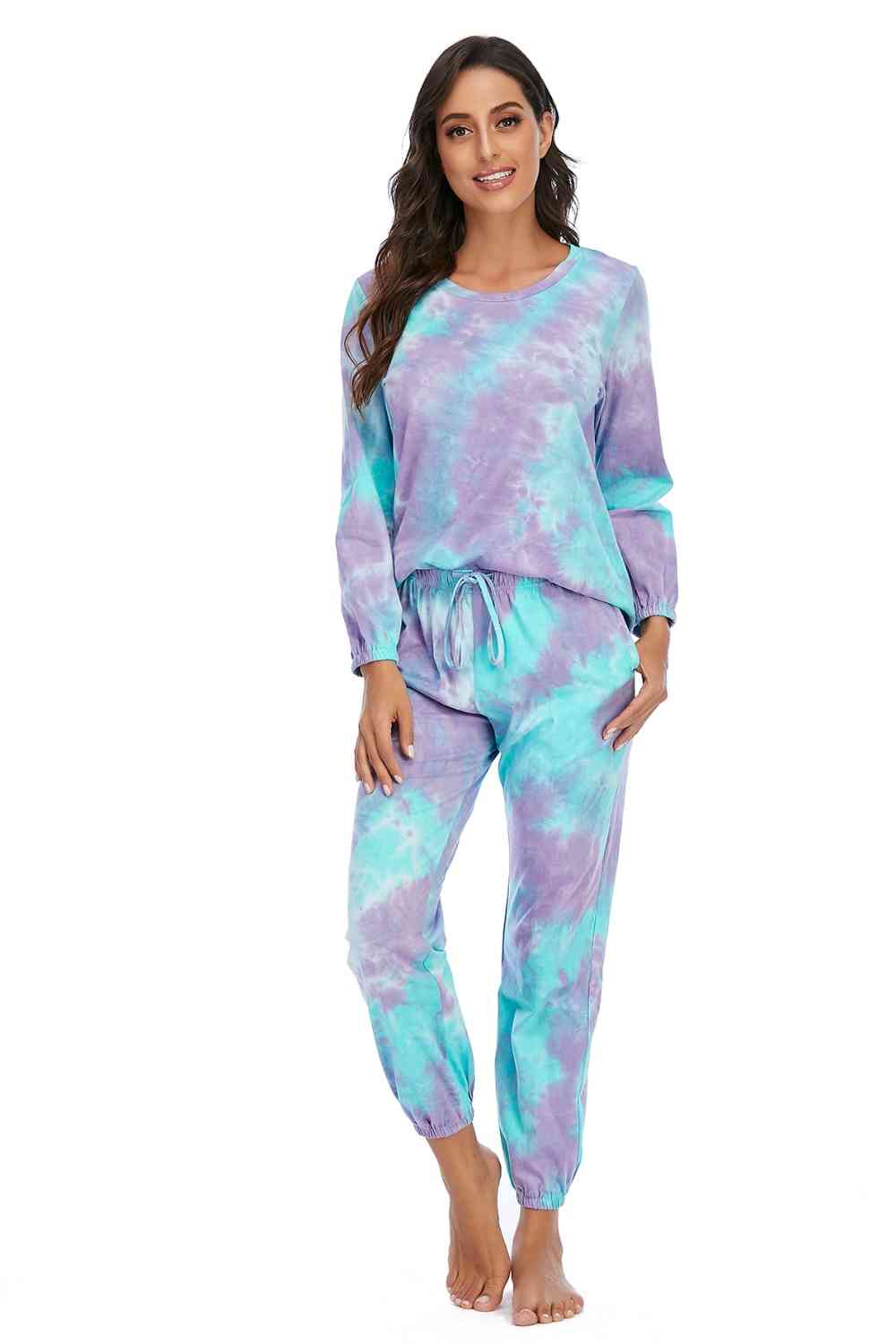 Tie-Dye Top and Drawstring Pants Lounge Set - Flyclothing LLC