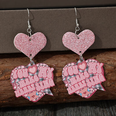 Heart Shape Wooden Earrings - Trendsi