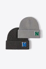 Letter N Patch Cuffed Knit Beanie - Flyclothing LLC