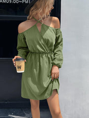 Cold-Shoulder Crisscross Mini Dress - Trendsi