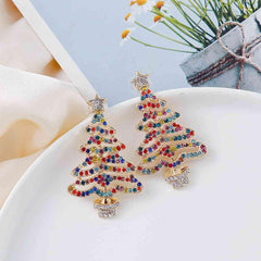 Rhinestone Alloy Christmas Tree Earrings - Trendsi