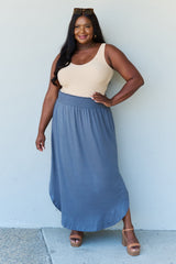 Doublju Comfort Princess Full Size High Waist Scoop Hem Maxi Skirt in Dusty Blue - Flyclothing LLC