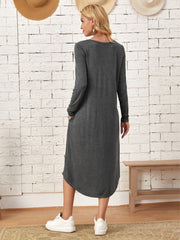 Pocketed Round Neck Long Sleeve Tee Dress - Flyclothing LLC