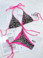 Leopard Print Halter Neck Tie Side Bikini Set - Flyclothing LLC