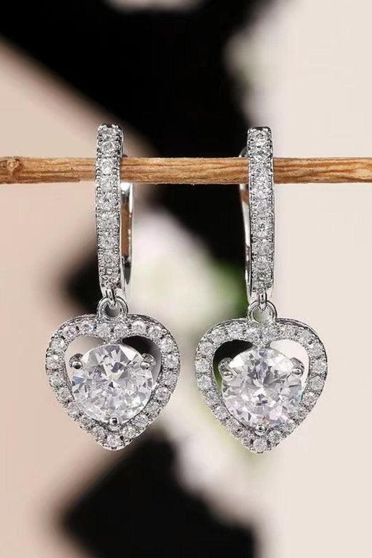 2 Carat Moissanite Platinum-Plated Heart Drop Earrings - Flyclothing LLC