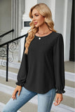 Round Neck Flounce Sleeve Blouse - Trendsi