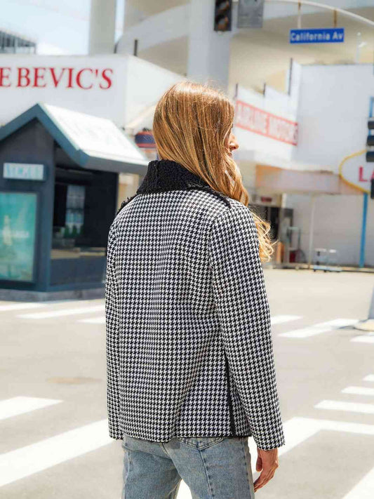 Houndstooth Open Front Long Sleeve Jacket - Flyclothing LLC