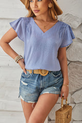 V-Neck Flutter Sleeve T-Shirt - Flyclothing LLC