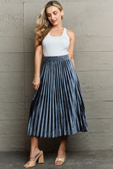 Ninexis Accordion Pleated Flowy Midi Skirt - Flyclothing LLC