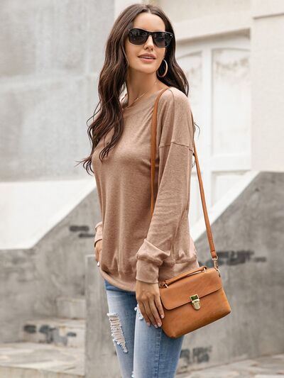 Quarter Button Dropped Shoulder Blouse - Flyclothing LLC