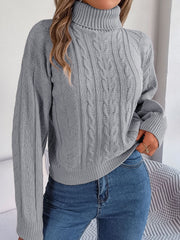 Cable-Knit Turtleneck Sweater - Flyclothing LLC